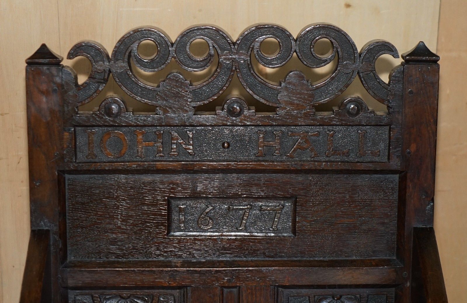 Antique Exceptionally Rare 1677 Dated John Hall Armchair Northern England Oak photo 3750.0