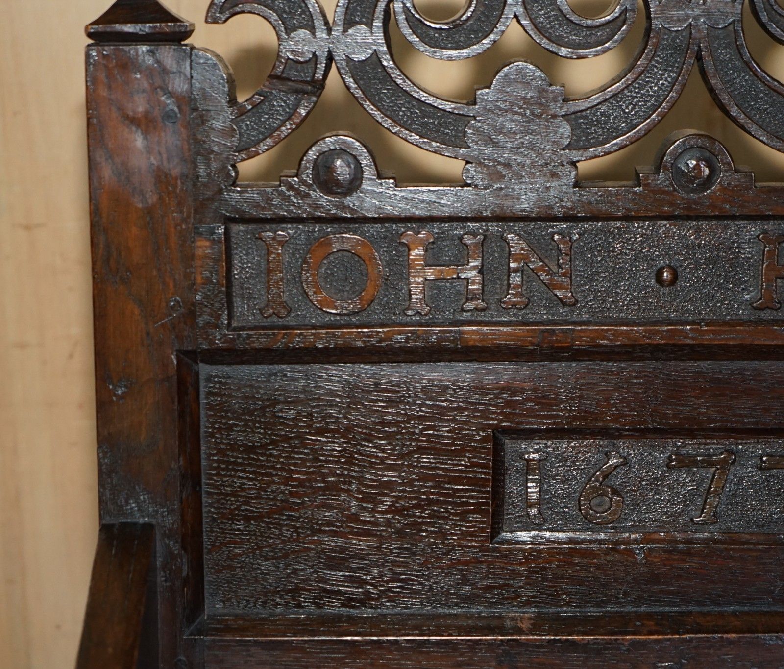 Antique Exceptionally Rare 1677 Dated John Hall Armchair Northern England Oak photo vinterior