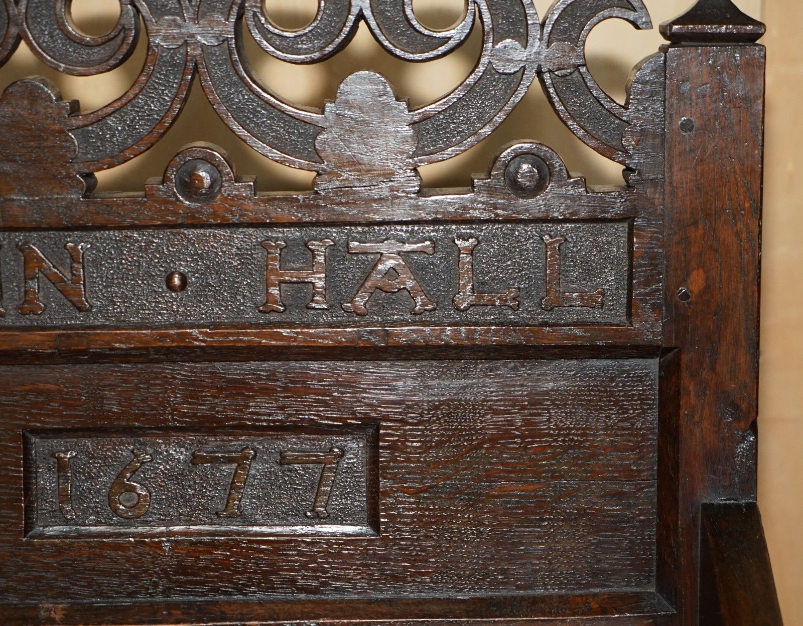 Antique Exceptionally Rare 1677 Dated John Hall Armchair Northern England Oak photo buy