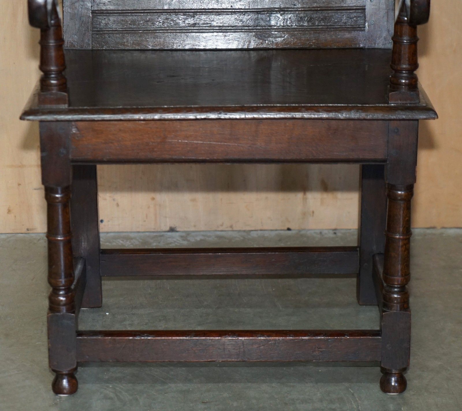 photo buy Antique Exceptionally Rare 1677 Dated John Hall Armchair Northern England Oak
