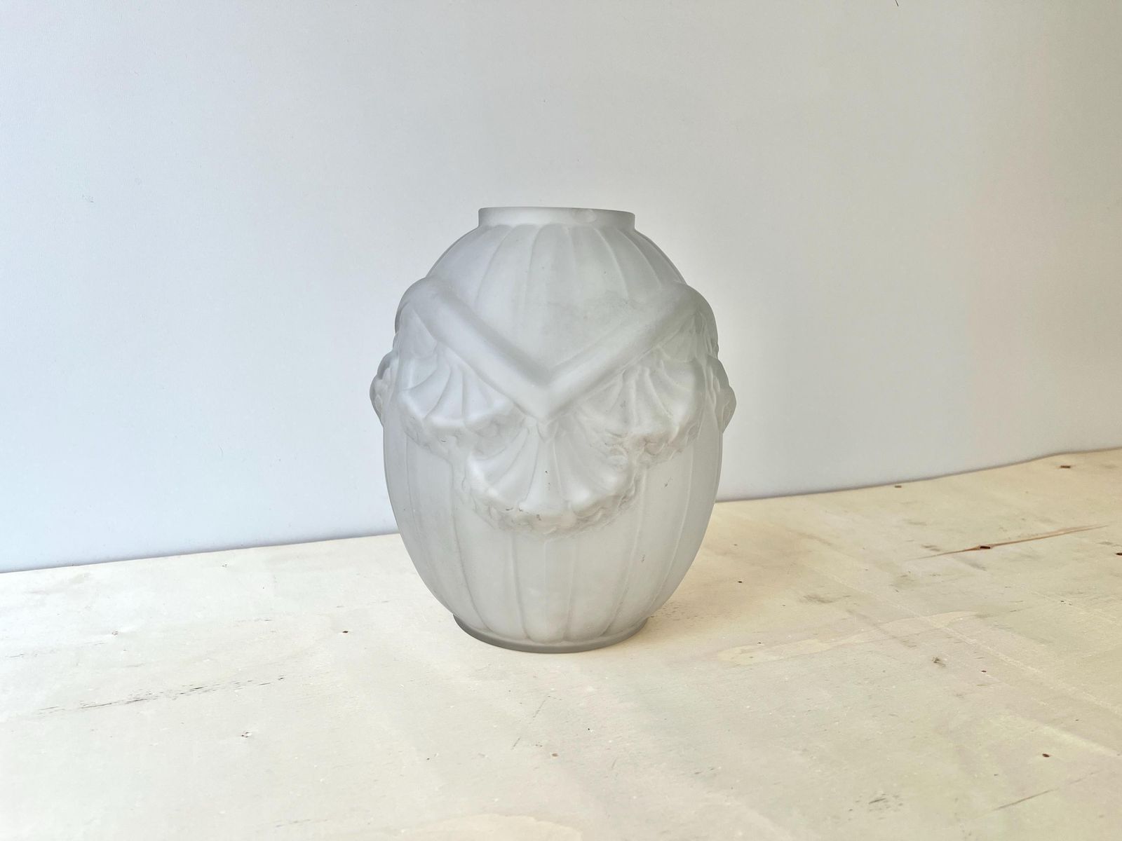 Antique Art Deco Vase Signed Verçais France, Geometric Frosted Flower Vase By Schneider 1925s photo for sale