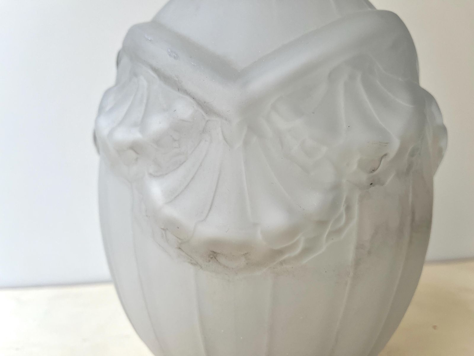photo for sale Antique Art Deco Vase Signed Verçais France, Geometric Frosted Flower Vase By Schneider 1925s