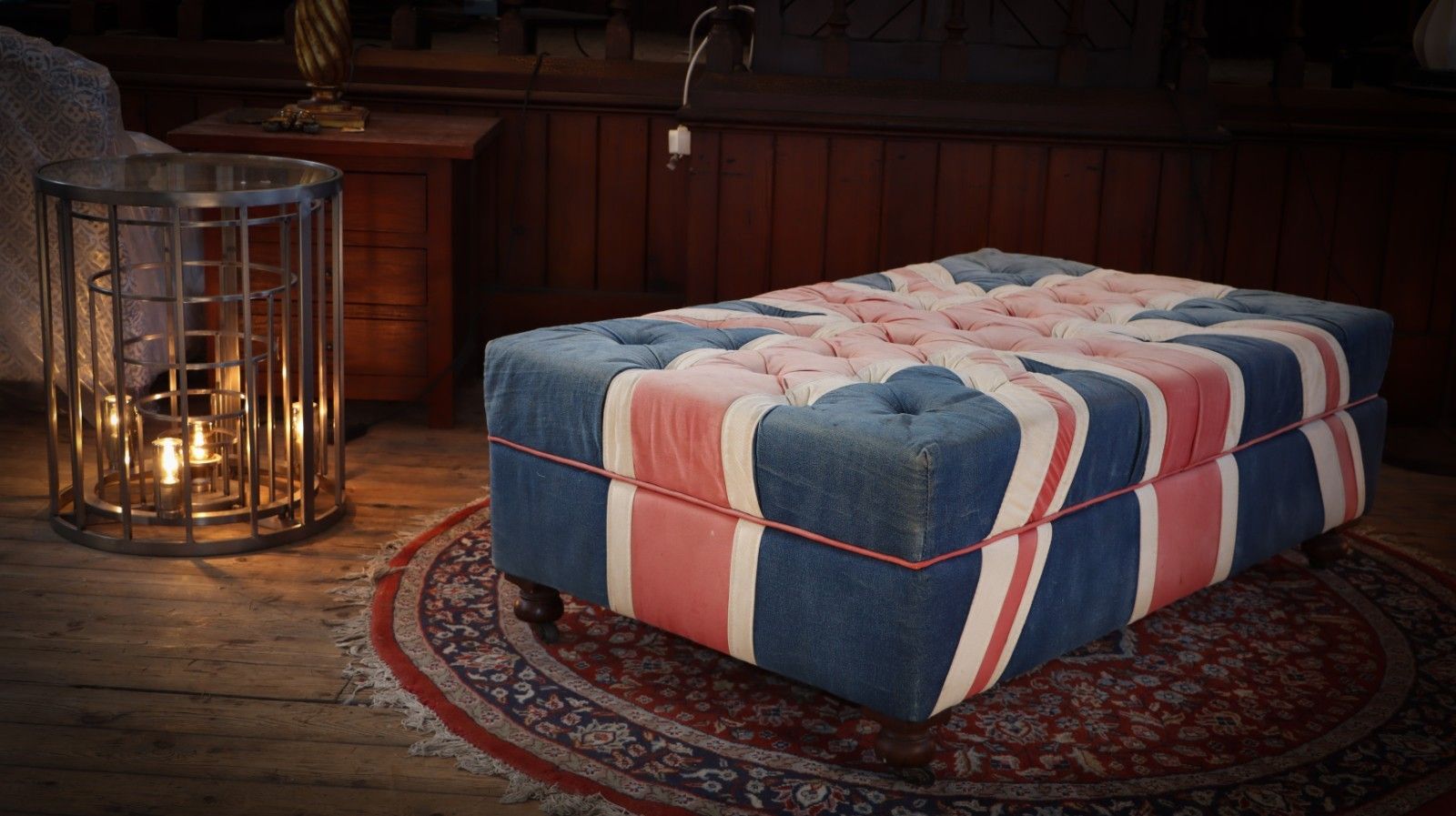 1400.0 Superb Timothy Oulton Halo Westminster Buttoned Footstool Ottoman Union Jack 🚚 photo