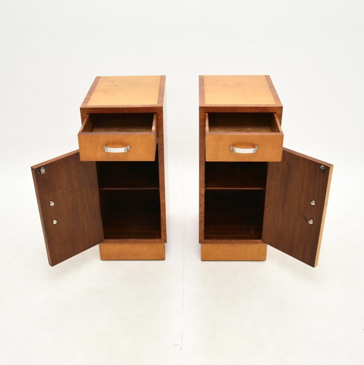 Pair Of Art Deco Satinwood And Walnut Bedside Cabinets photo furniture