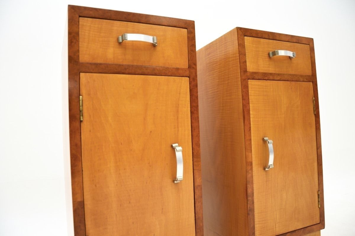 Pair Of Art Deco Satinwood And Walnut Bedside Cabinets photo vintage
