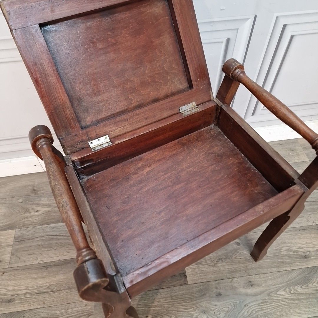 photo buy Antique Piano Stool Wooden Mahogany Upholstered Dressing Vanity Seat Storage