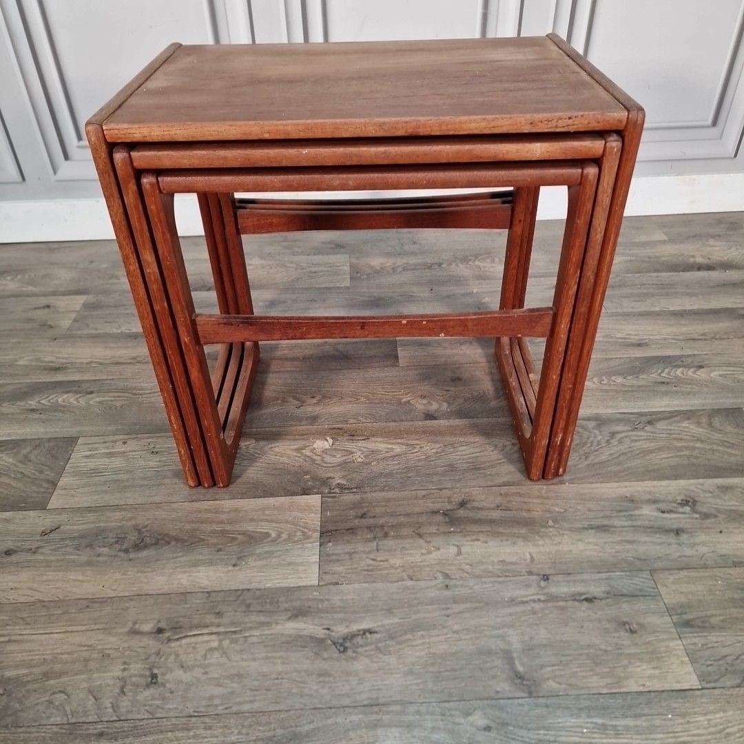 Furniture Vintage Nest Of Tables Mid Century Teak  Scandi Retro Side Nesting Tables Mcm photo