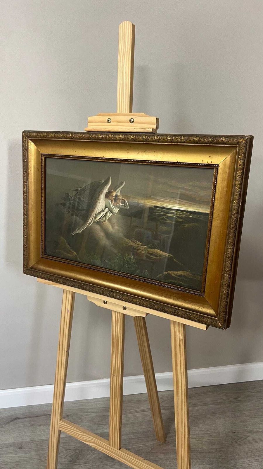 Pair Antique Late 19thc Glazed Oleograph Pictures In Gilt Frames Classical Angel Scenes photo 290.0