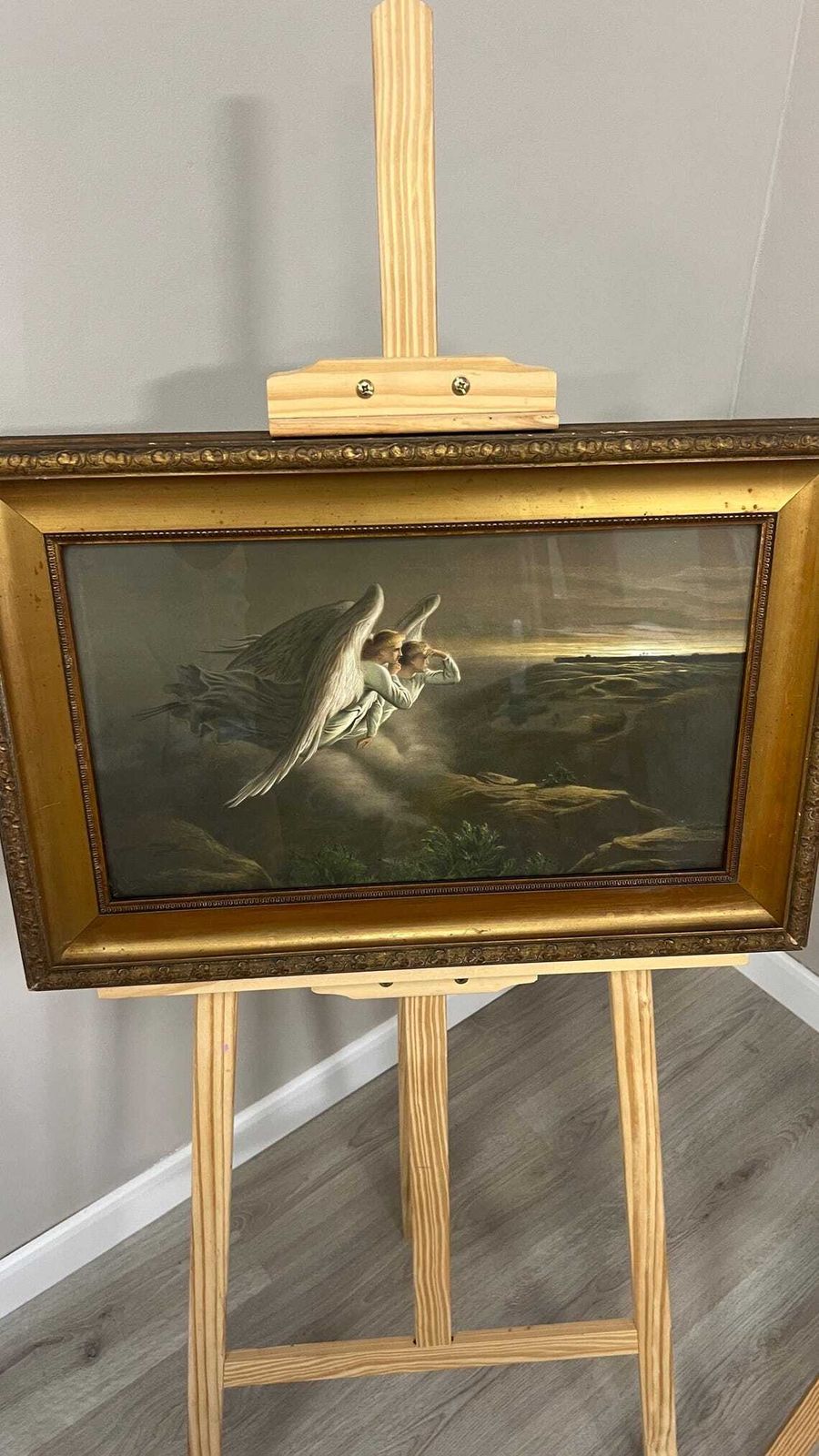 Pair Antique Late 19thc Glazed Oleograph Pictures In Gilt Frames Classical Angel Scenes photo vinterior