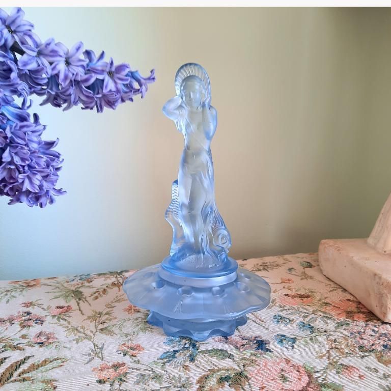 Art Deco Period Arabella Blue Frosted Glass Flower Frog By Walther & Söhne Made In Germany During The 1930s. Very Good Condition