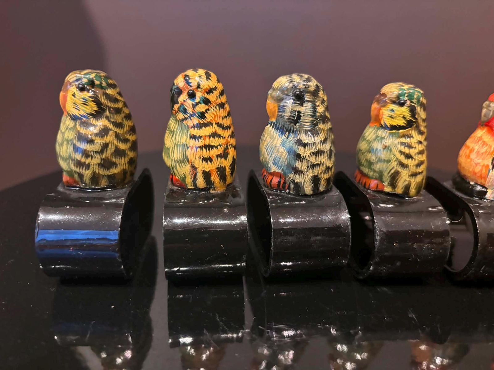 Kunst Vintage Handgeschilderde Servetringen Met Vogels/Papegaaien – Set photo