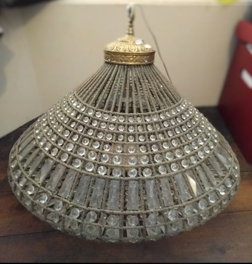 Antique Wire Glass Chandelier, Early 20th Century photo for sale