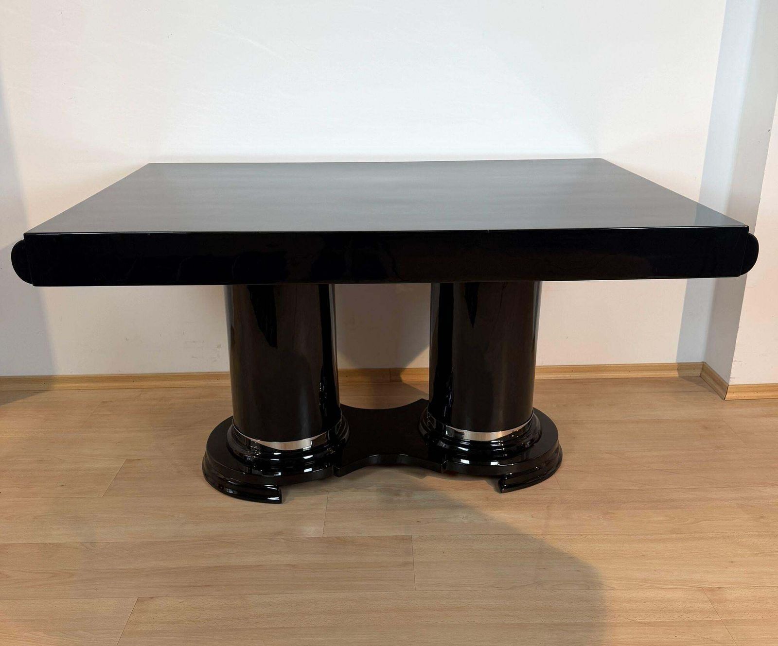 Art Deco Dining Table, Black Piano Lacquer, Metal, France, Circa 1930 photo furniture