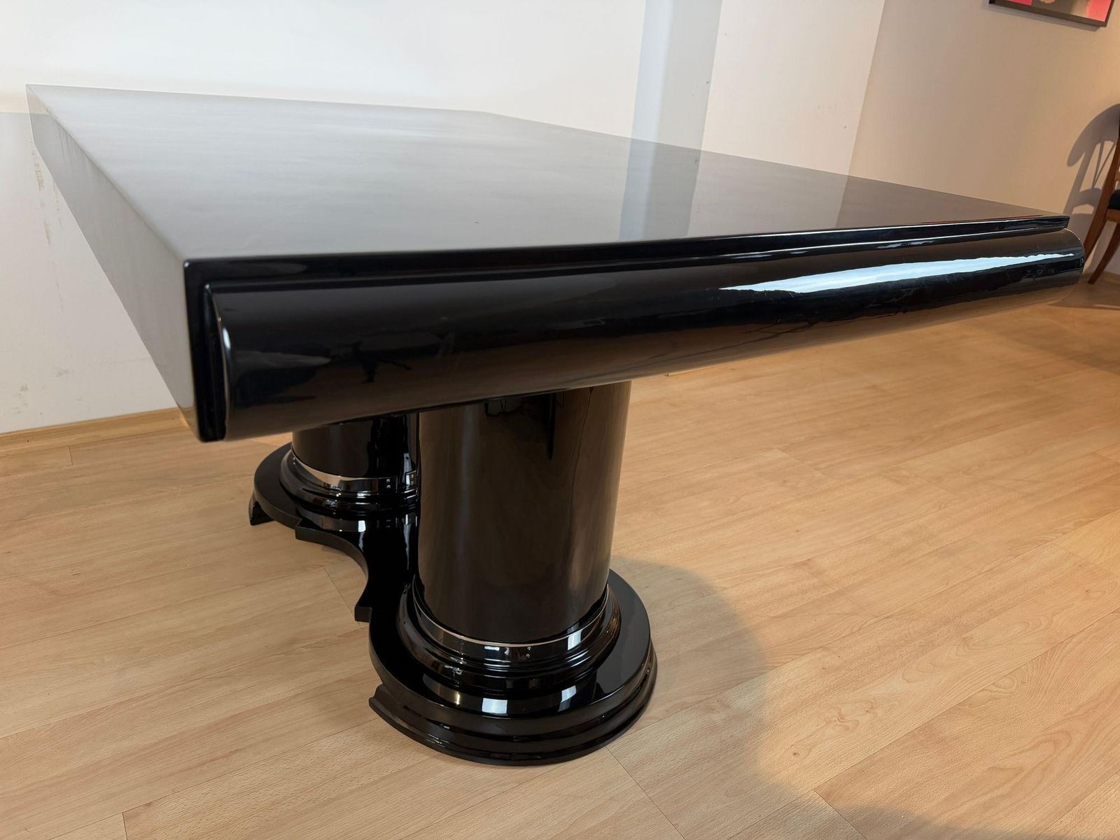 Art Deco Dining Table, Black Piano Lacquer, Metal, France, Circa 1930 photo 7015.0