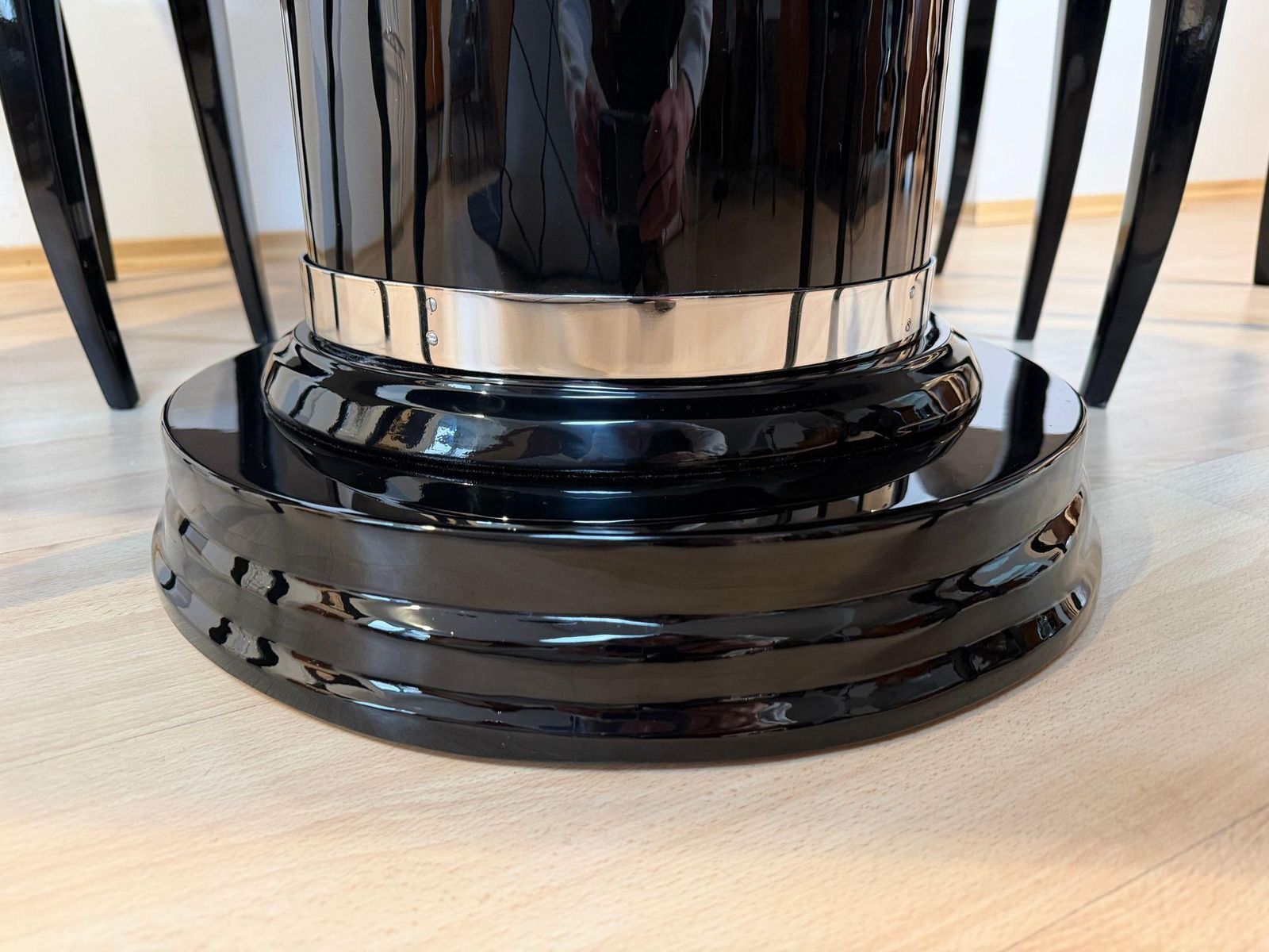 photo for sale Art Deco Dining Table, Black Piano Lacquer, Metal, France, Circa 1930