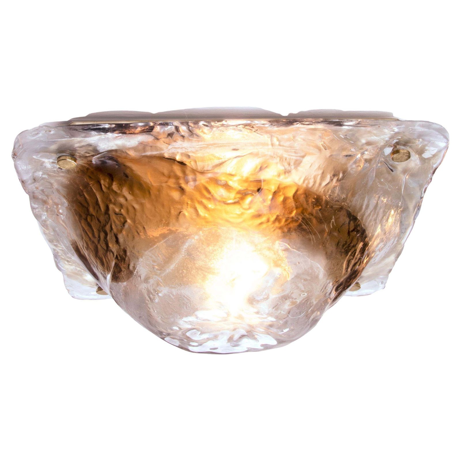 Amber Murano Flush Mount Glass & Brass In Zuccheri / Venini Style, Italy 1960x