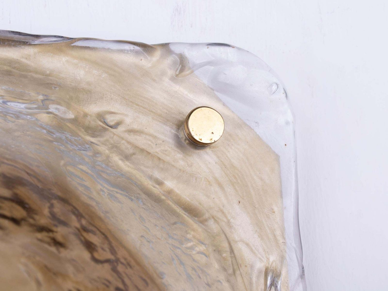 Amber Murano Flush Mount Glass & Brass In Zuccheri / Venini Style, Italy 1960x photo buy