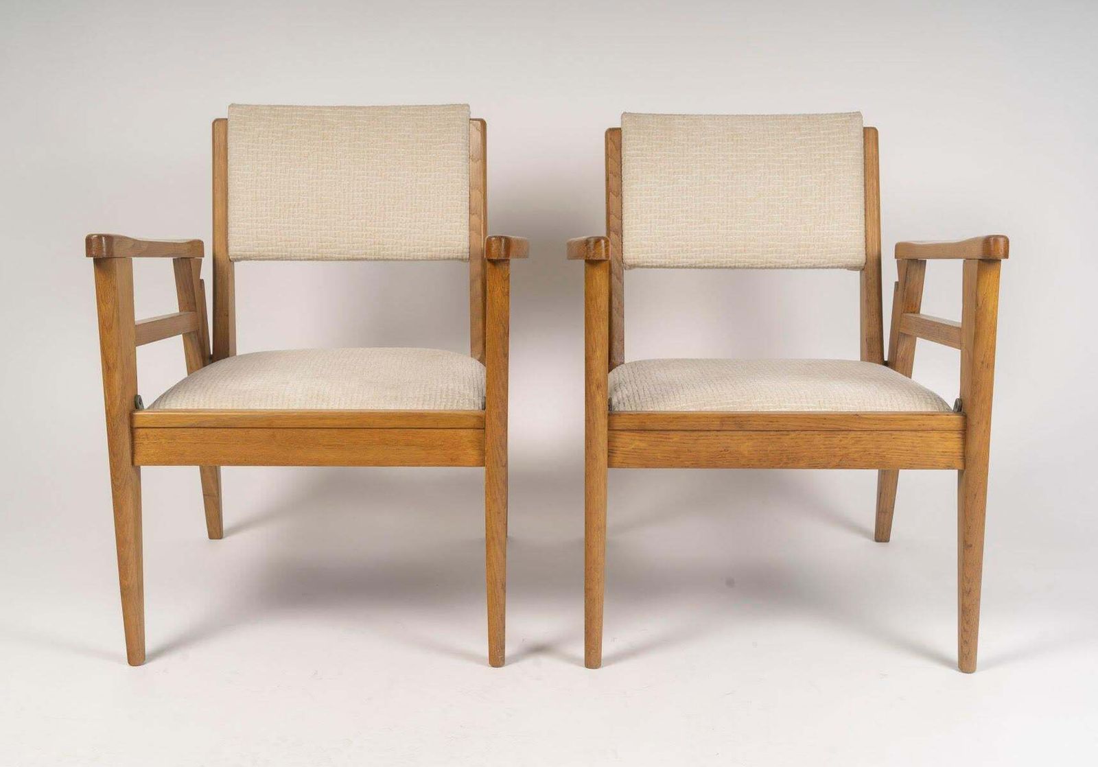 Pair Of 1950s Oak Armchairs, Convertible, Two Seat Heights. photo for sale