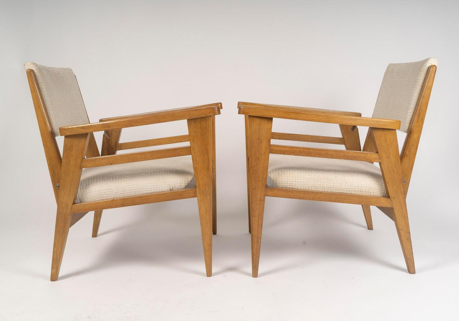 Pair Of 1950s Oak Armchairs, Convertible, Two Seat Heights. photo Furniture