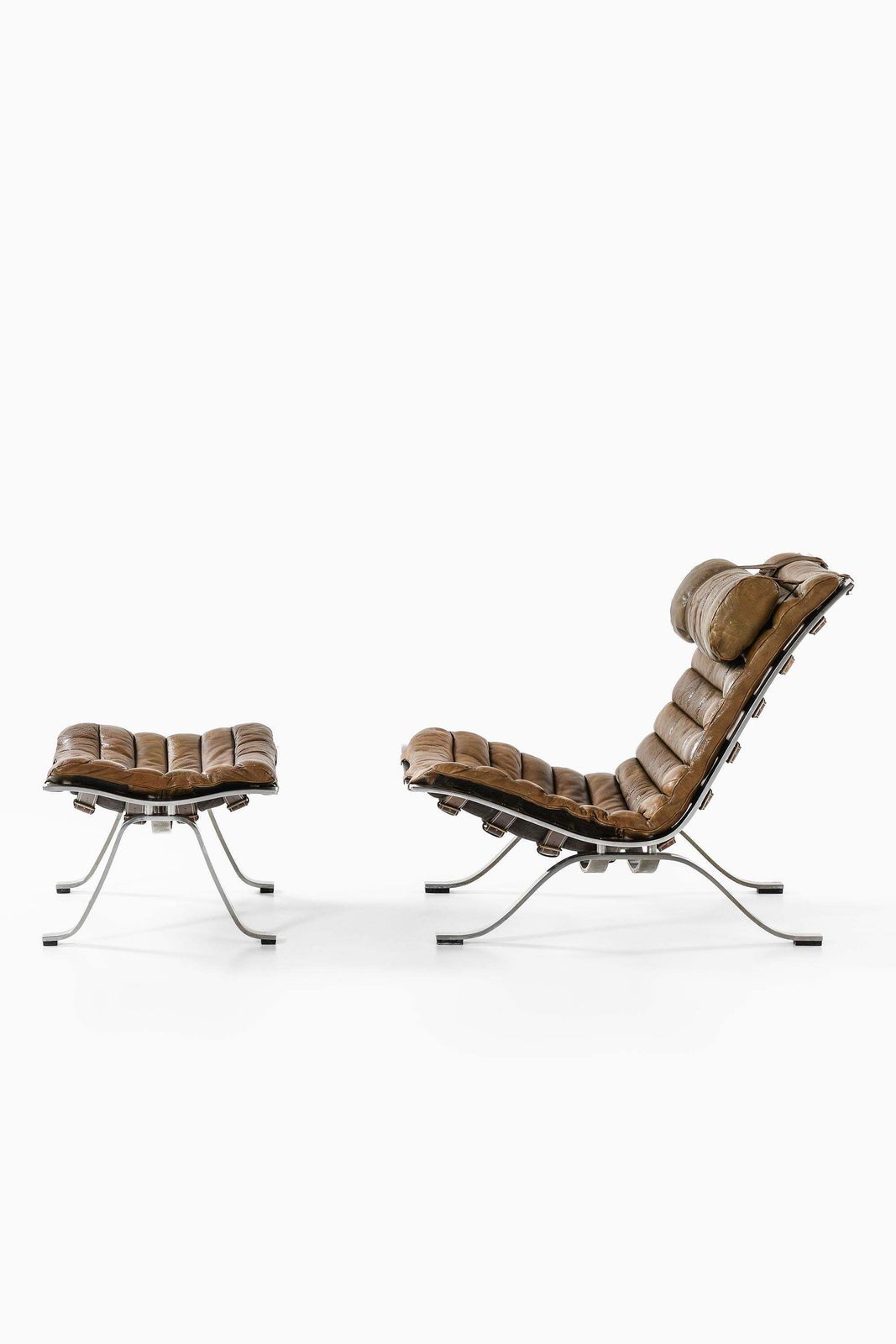 Easy Chair In Leather And Steel With Stool By Arne Norell, 1970s photo furniture