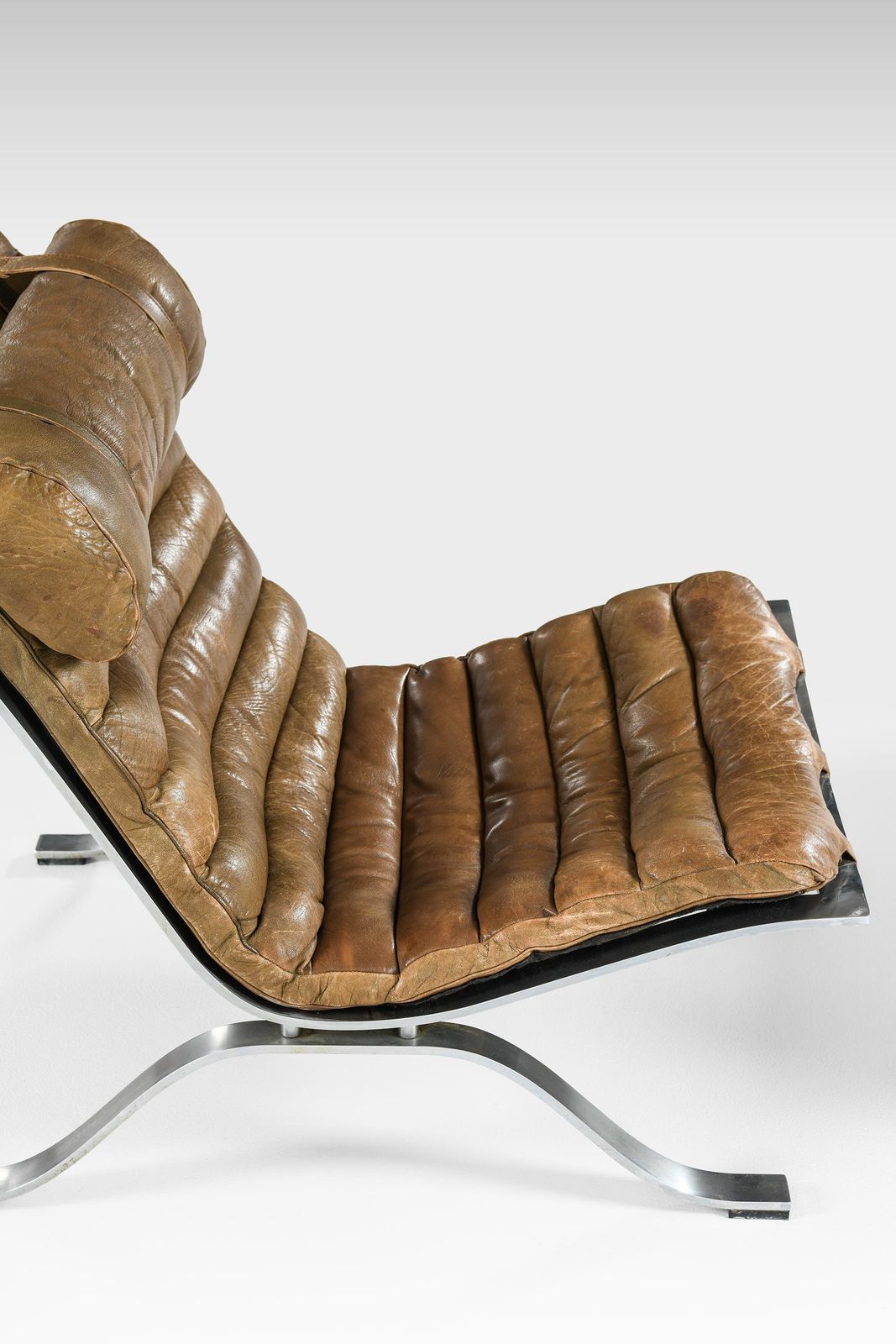 Easy Chair In Leather And Steel With Stool By Arne Norell, 1970s photo vinterior