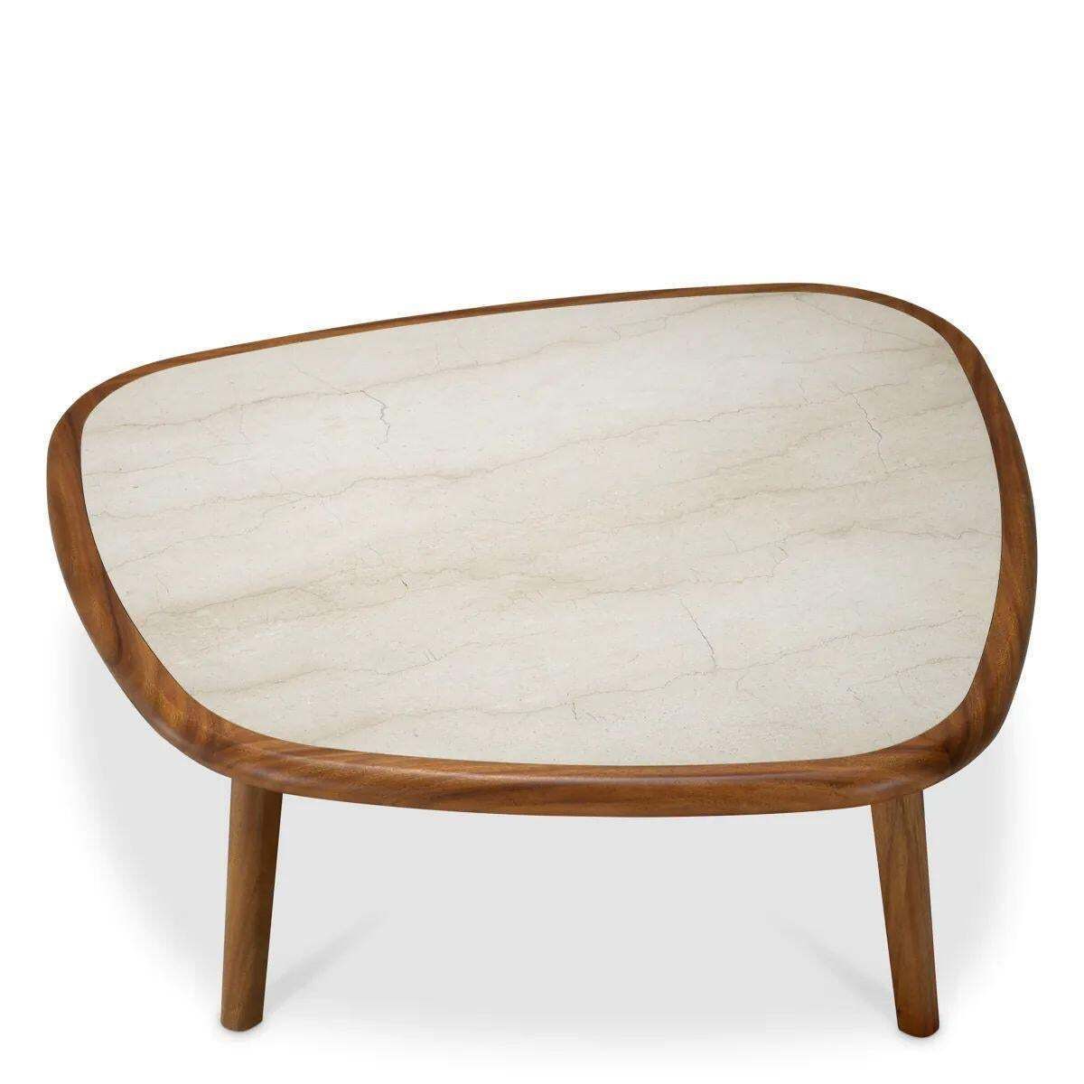 Wooden Coffee Table With Caramel Coloured Wood Finish And Beige Marble Top photo 3626.0