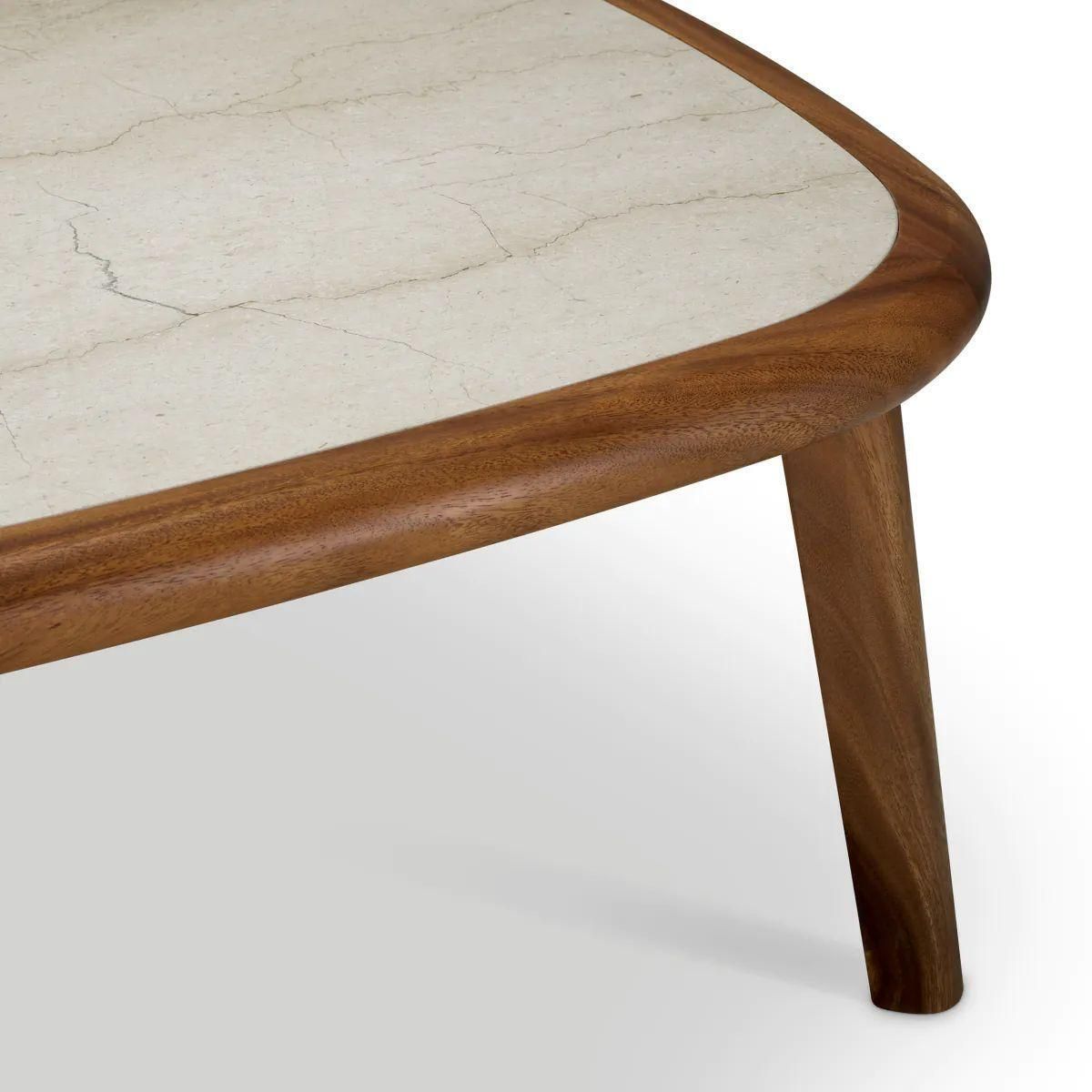 Wooden Coffee Table With Caramel Coloured Wood Finish And Beige Marble Top photo vintage