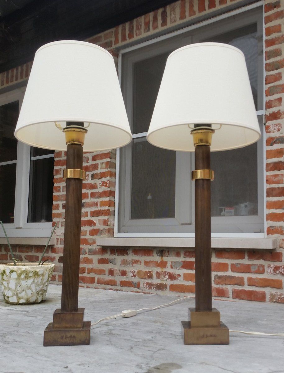 Vintage Bronze Table Lamps By Jean Charles, 1970s, Set Of 2
