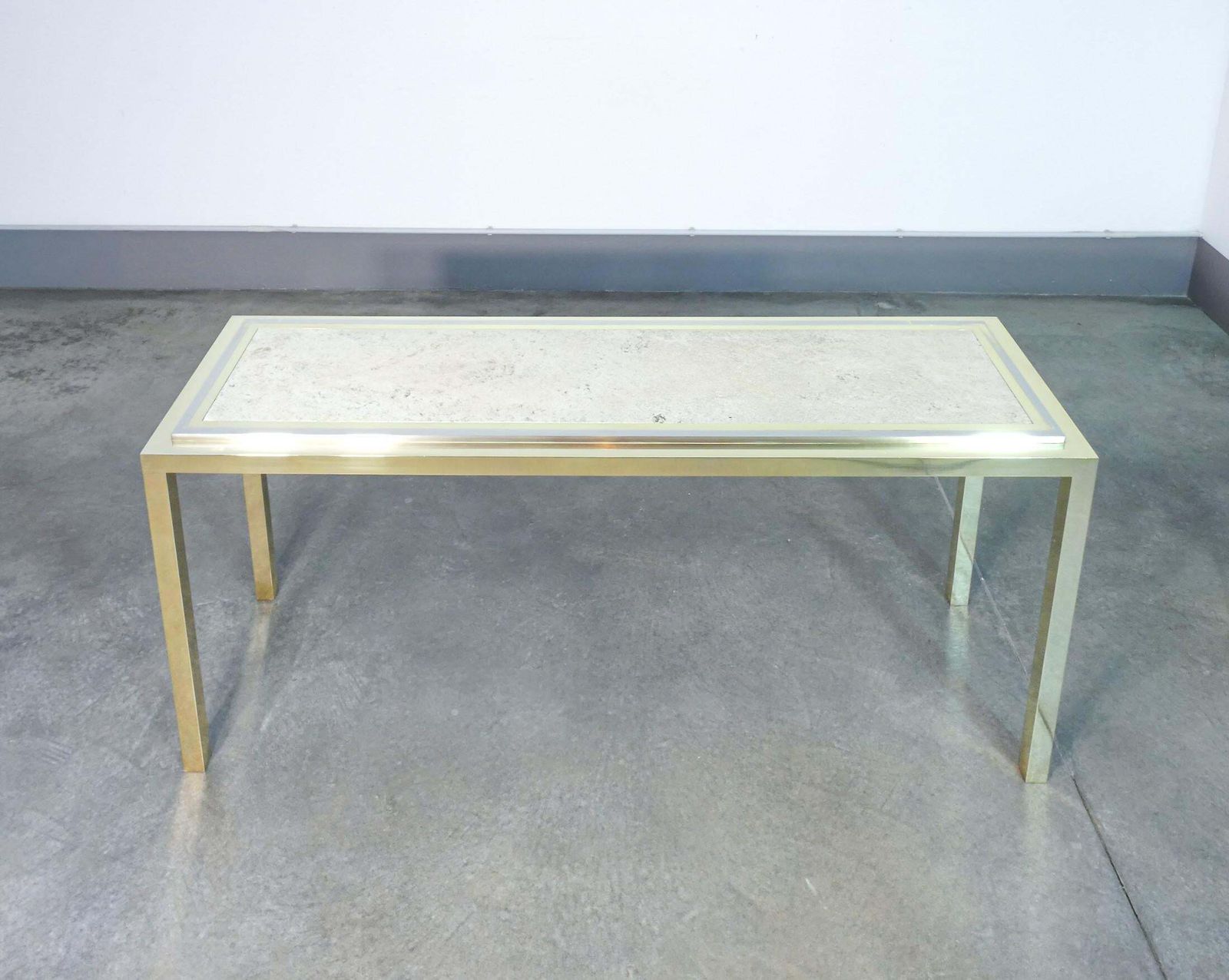 Italian Design Console Table, Made Of Chrome Plated Metal With Travertine Top. 1970s photo 2261.0