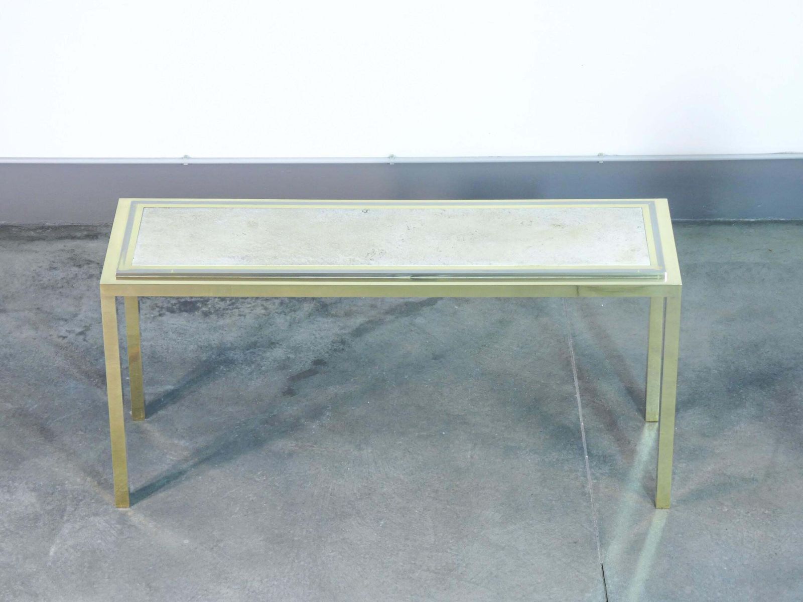 Italian Design Console Table, Made Of Chrome Plated Metal With Travertine Top. 1970s photo vintage