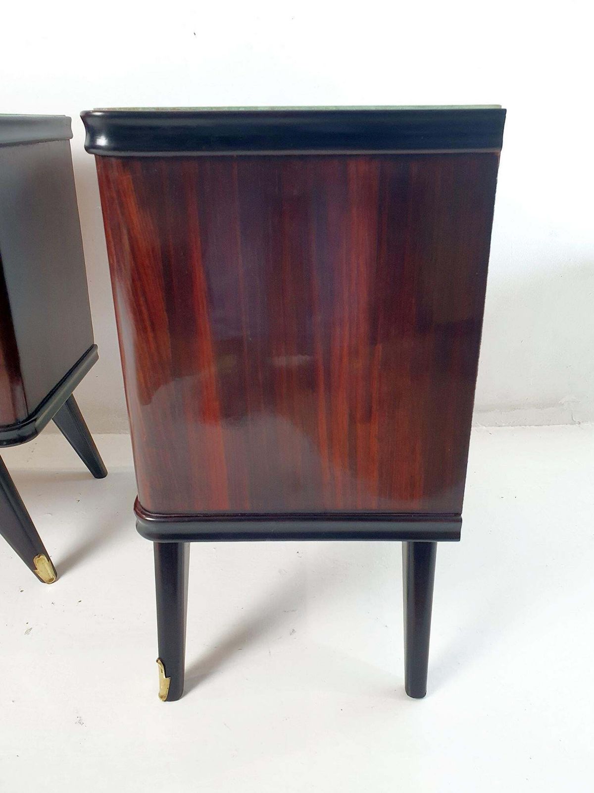 photo buy Handmade Mid Century Modern Nightstands In Walnut & Glass, Italy 1950