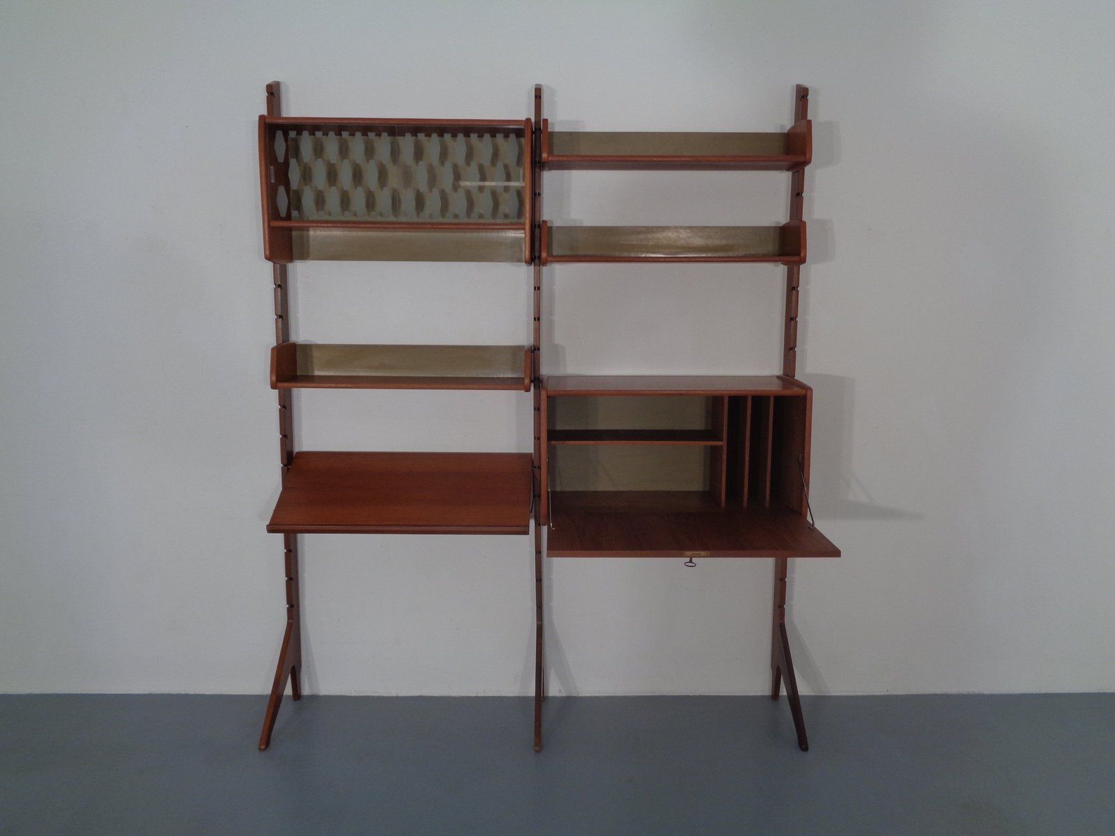 Ergo Teak Wall Shelving Unit By John Texmon Einar Blindheim For Blindheim, Norway, 1950s, Set Of 9