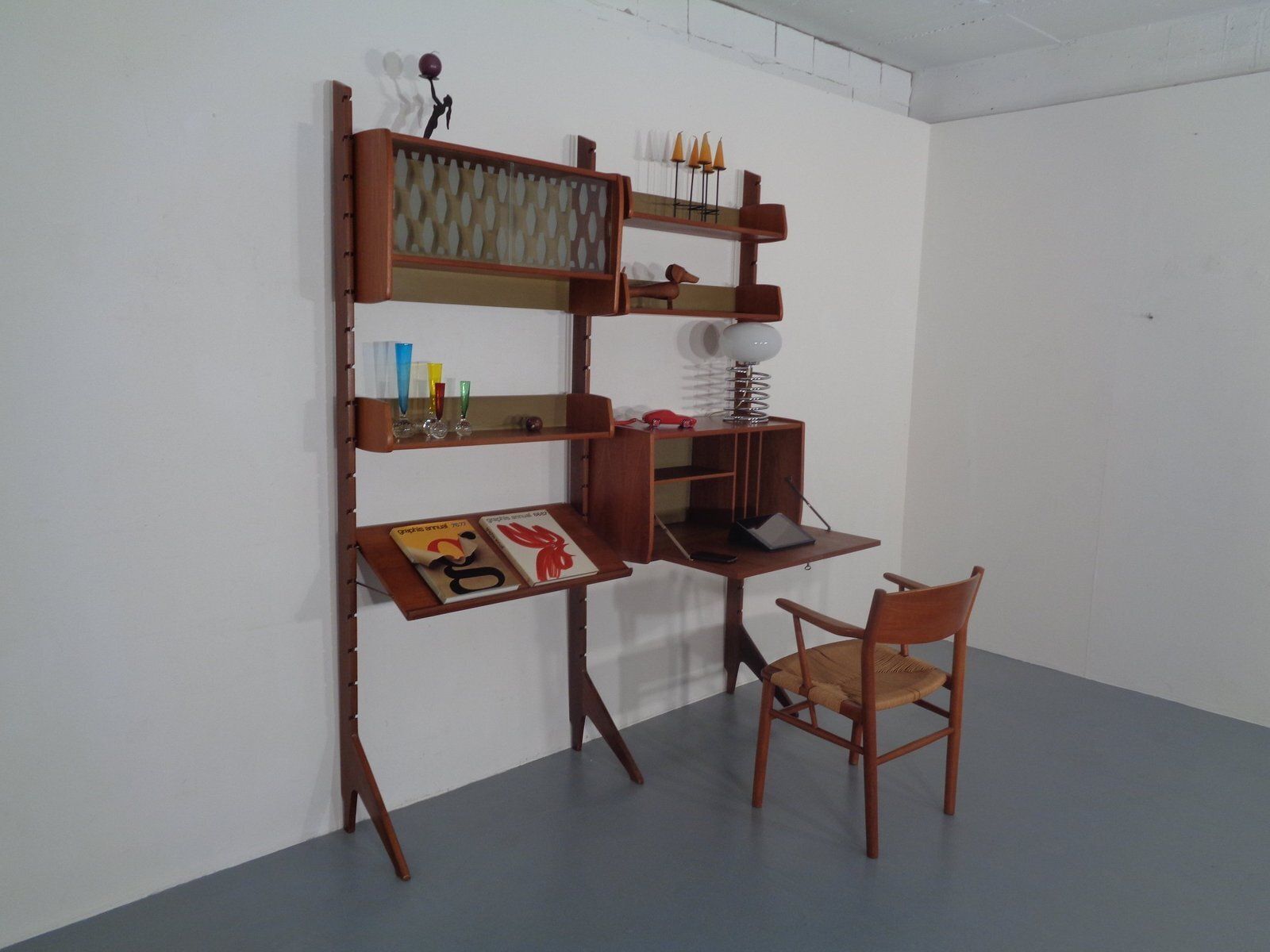 Ergo Teak Wall Shelving Unit By John Texmon Einar Blindheim For Blindheim, Norway, 1950s, Set Of 9 photo for sale