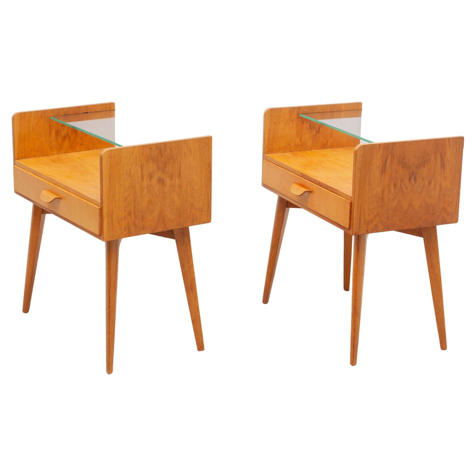 Bed Side Tables By Wk Möbel Germany, 1950s, Set Of Two With Glass Top