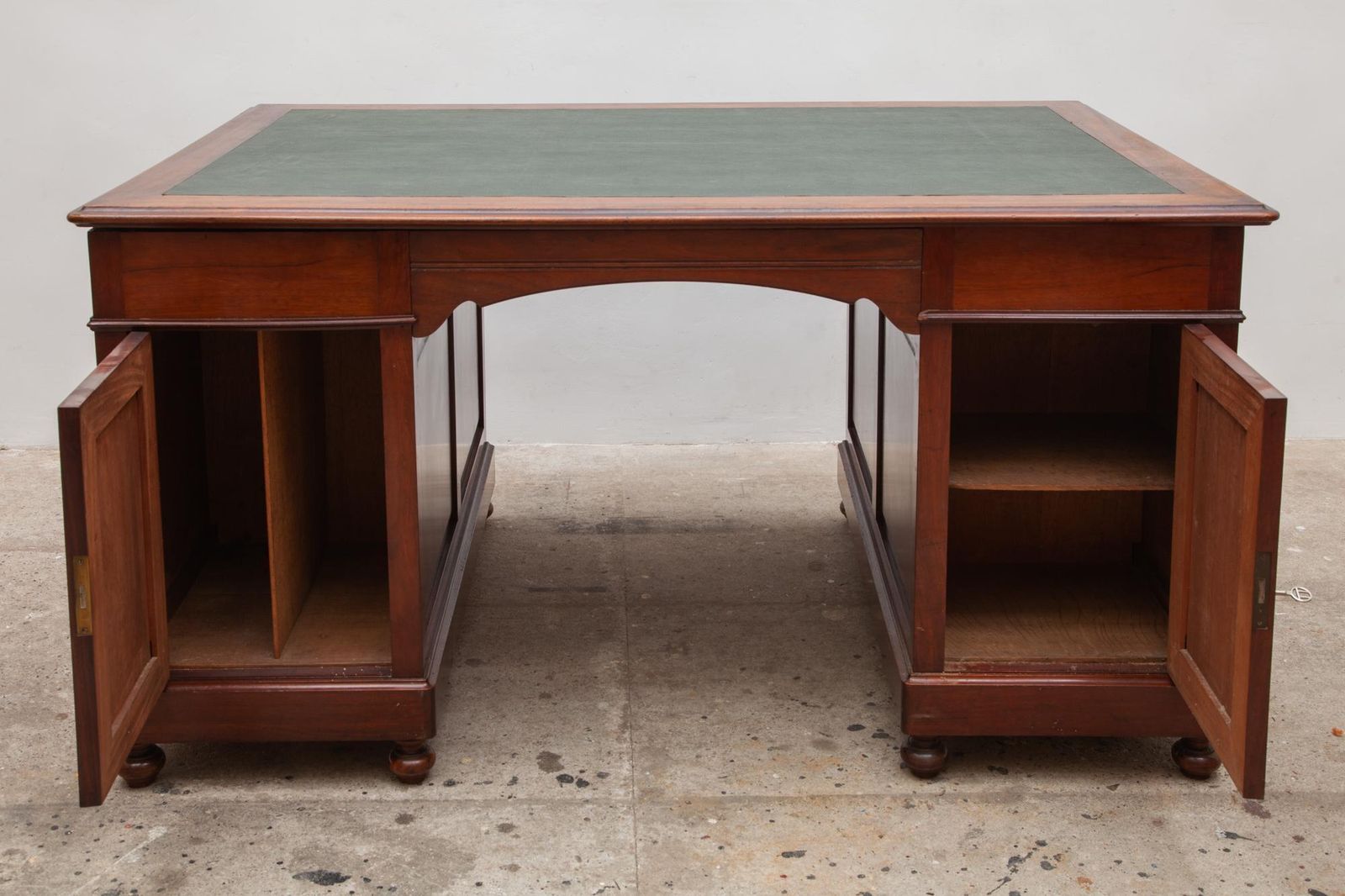Antique English Secretary Desk, Leather Inlay, 1900 photo vintage