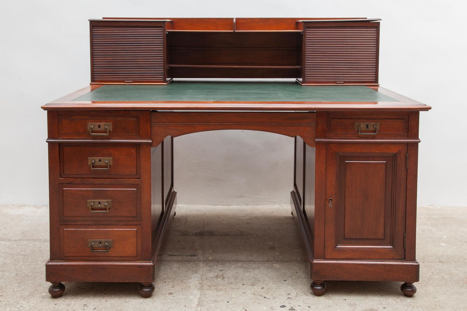 photo furniture Antique English Secretary Desk, Leather Inlay, 1900