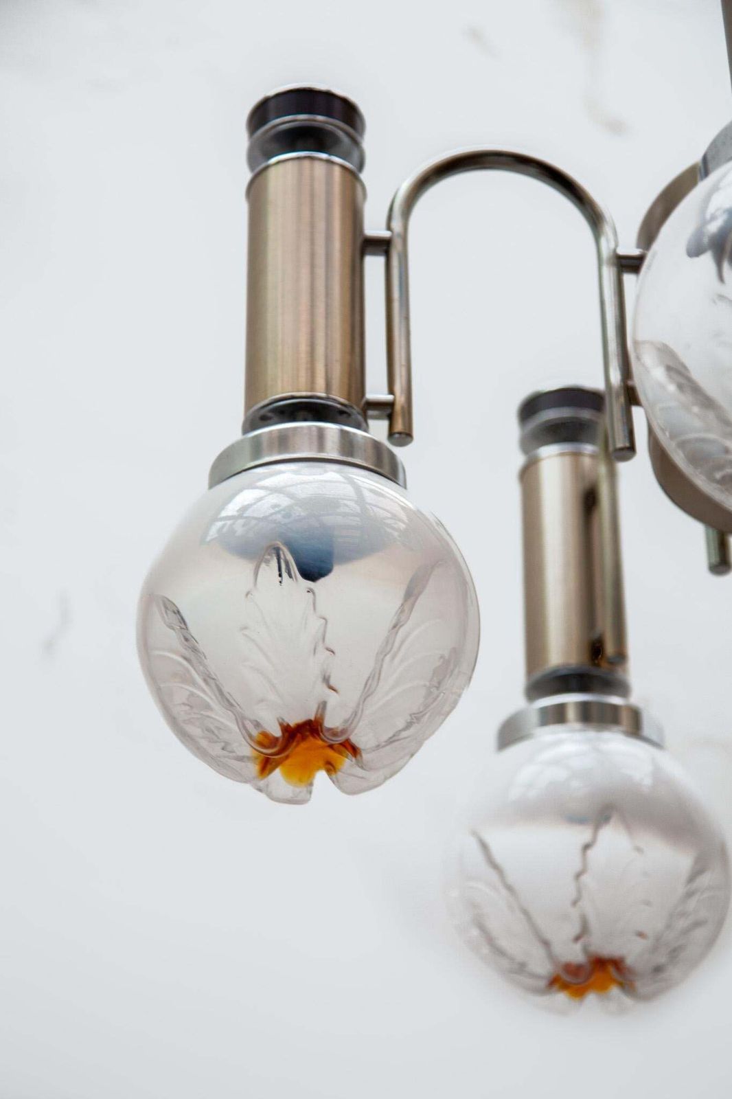 Murano Avmazzega Midcentury Five Blown Glass Globe And Chrome Chandelier, Italy photo buy
