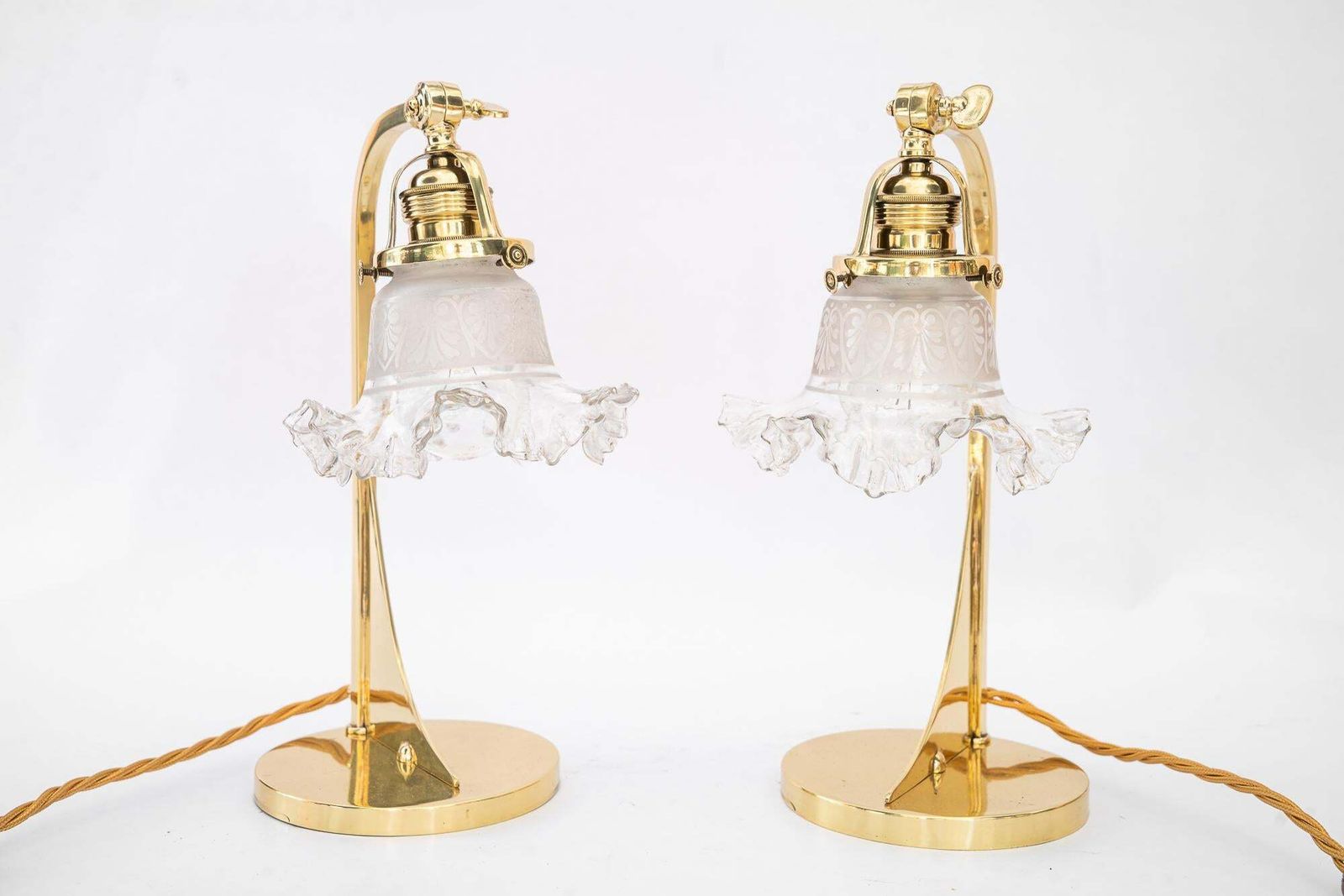2x Art Deco Table Lamps With Original Antique Glass Shades Vienna Around 1920s photo for sale