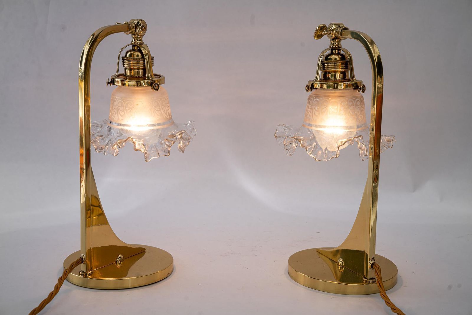 photo for sale 2x Art Deco Table Lamps With Original Antique Glass Shades Vienna Around 1920s