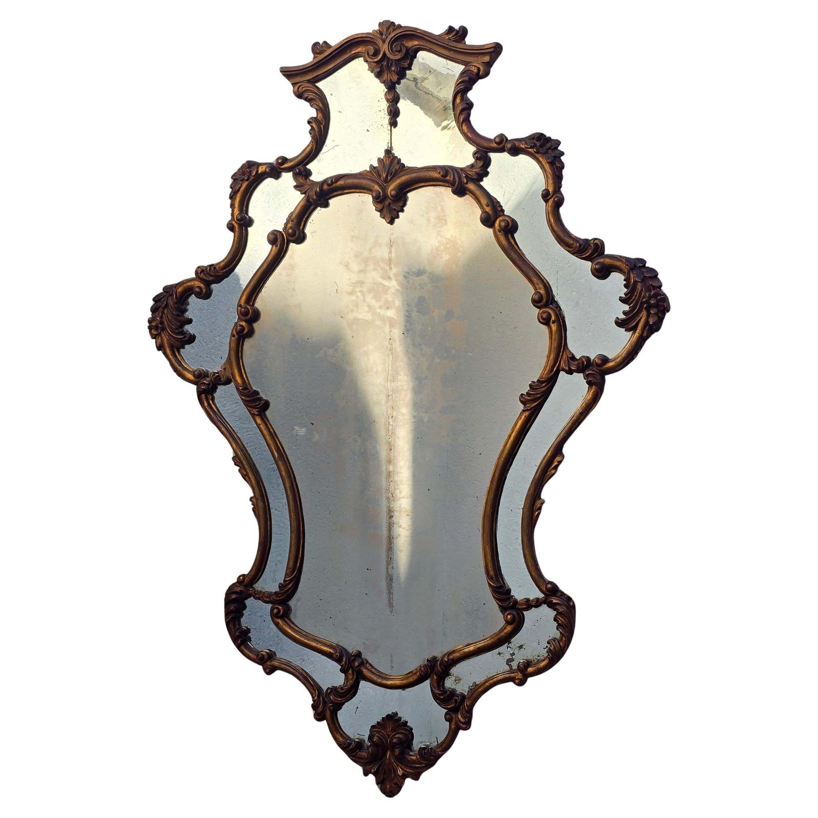 Large Italian Rococo Revival Carved Giltwood Mirror, Late 19th Century