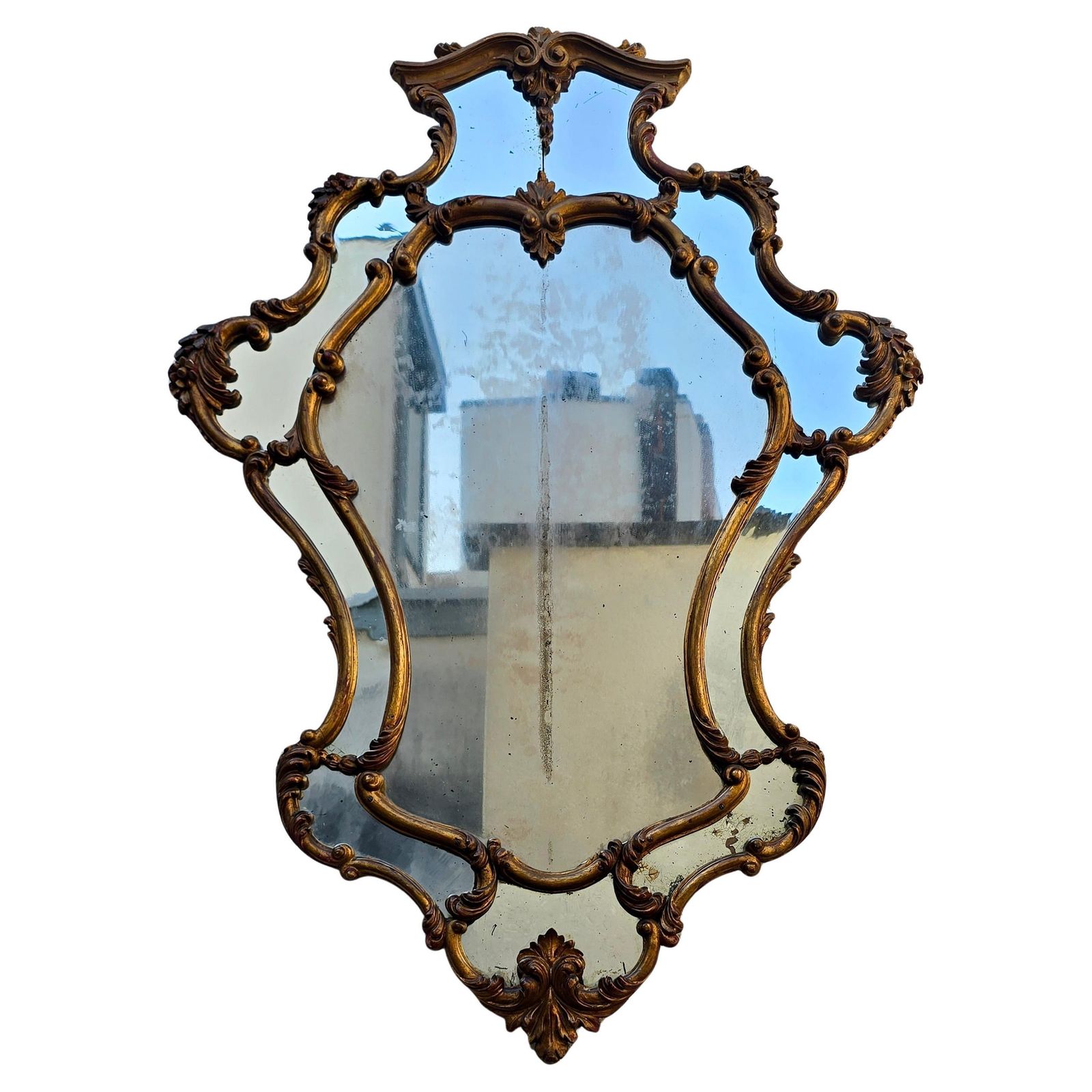 Large Italian Rococo Revival Carved Giltwood Mirror, Late 19th Century photo for sale