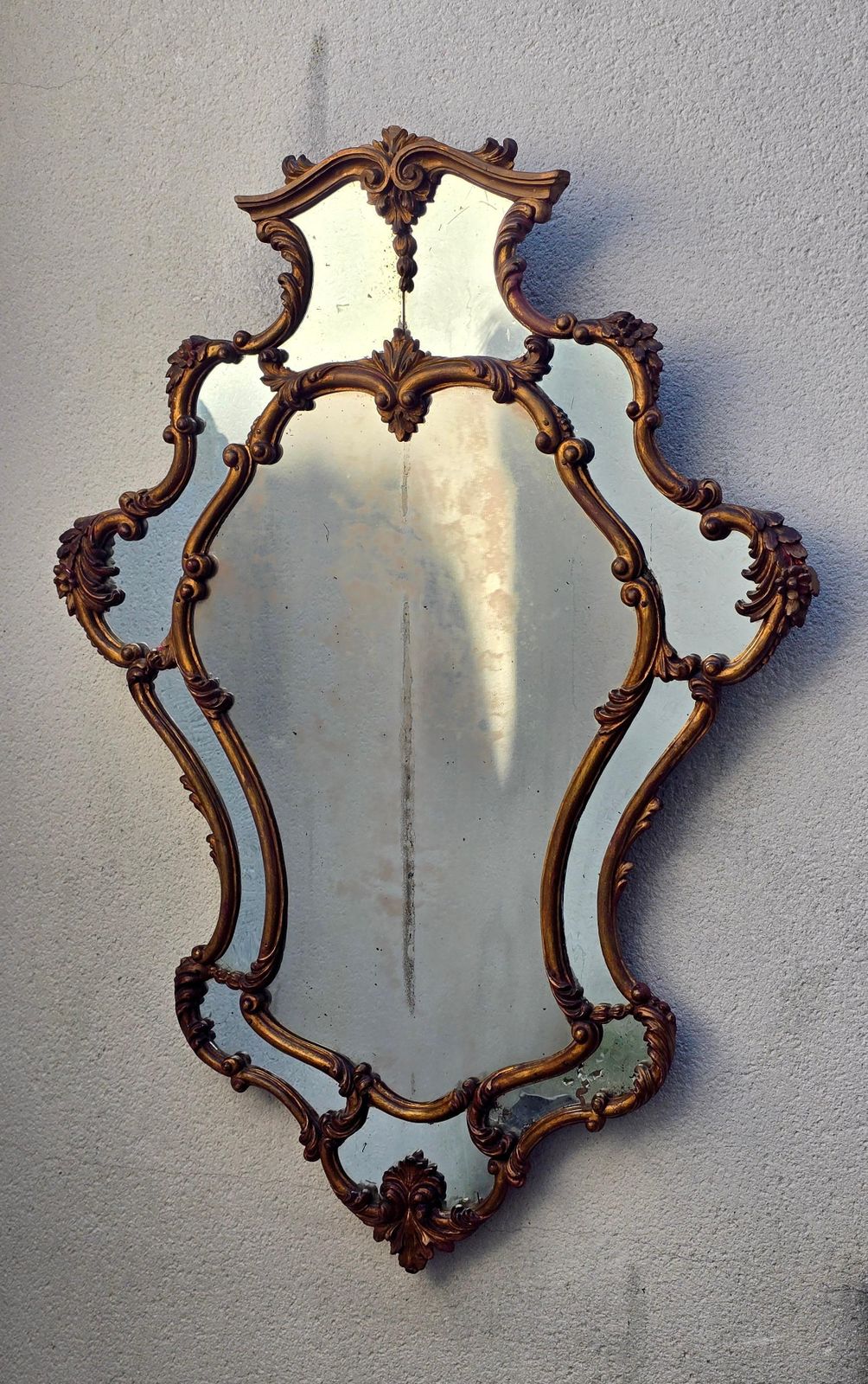 Large Italian Rococo Revival Carved Giltwood Mirror, Late 19th Century photo buy