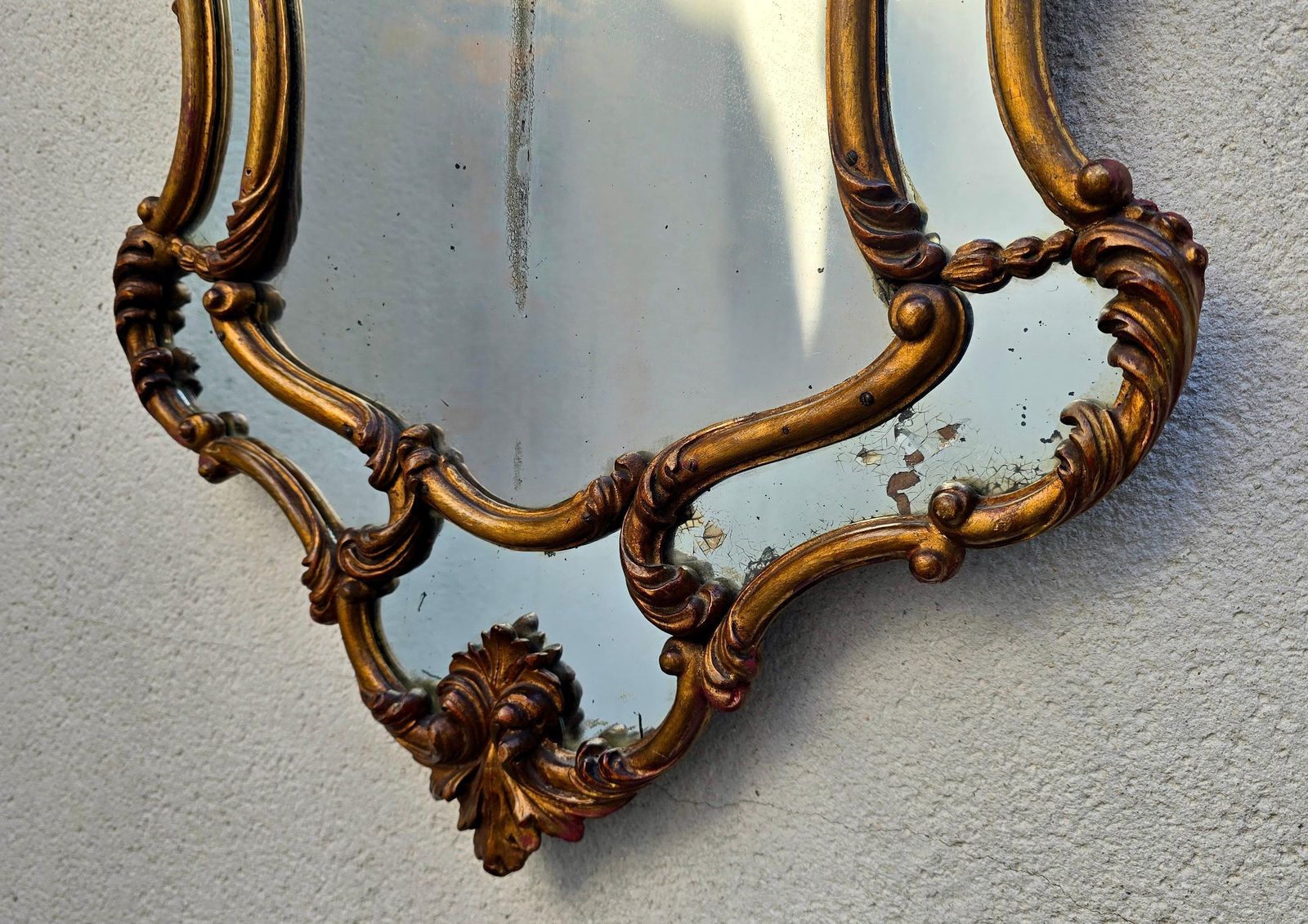 photo for sale Large Italian Rococo Revival Carved Giltwood Mirror, Late 19th Century