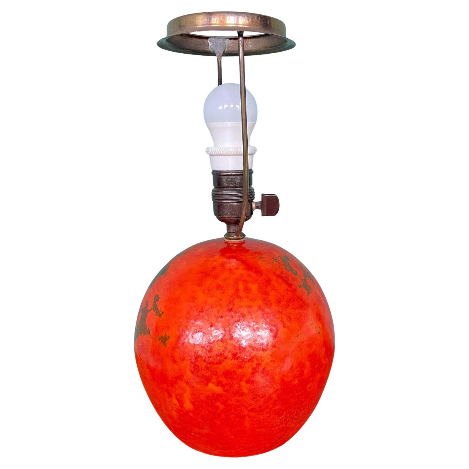 Art Deco Hak Herman Kähler Pottery Lamp, C.1930s Orange Globe With Brass Detais