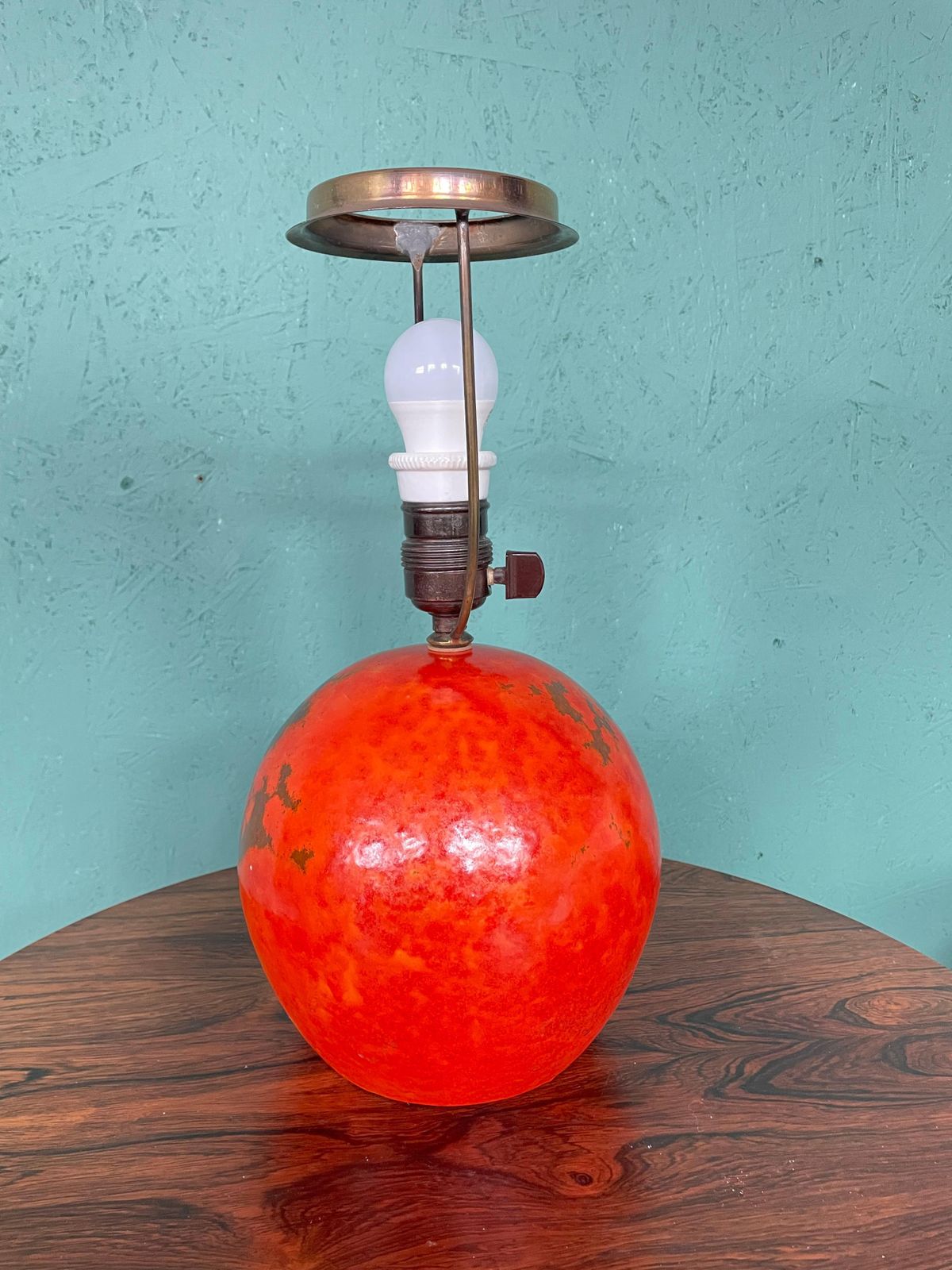 Art Deco Hak Herman Kähler Pottery Lamp, C.1930s Orange Globe With Brass Detais photo furniture