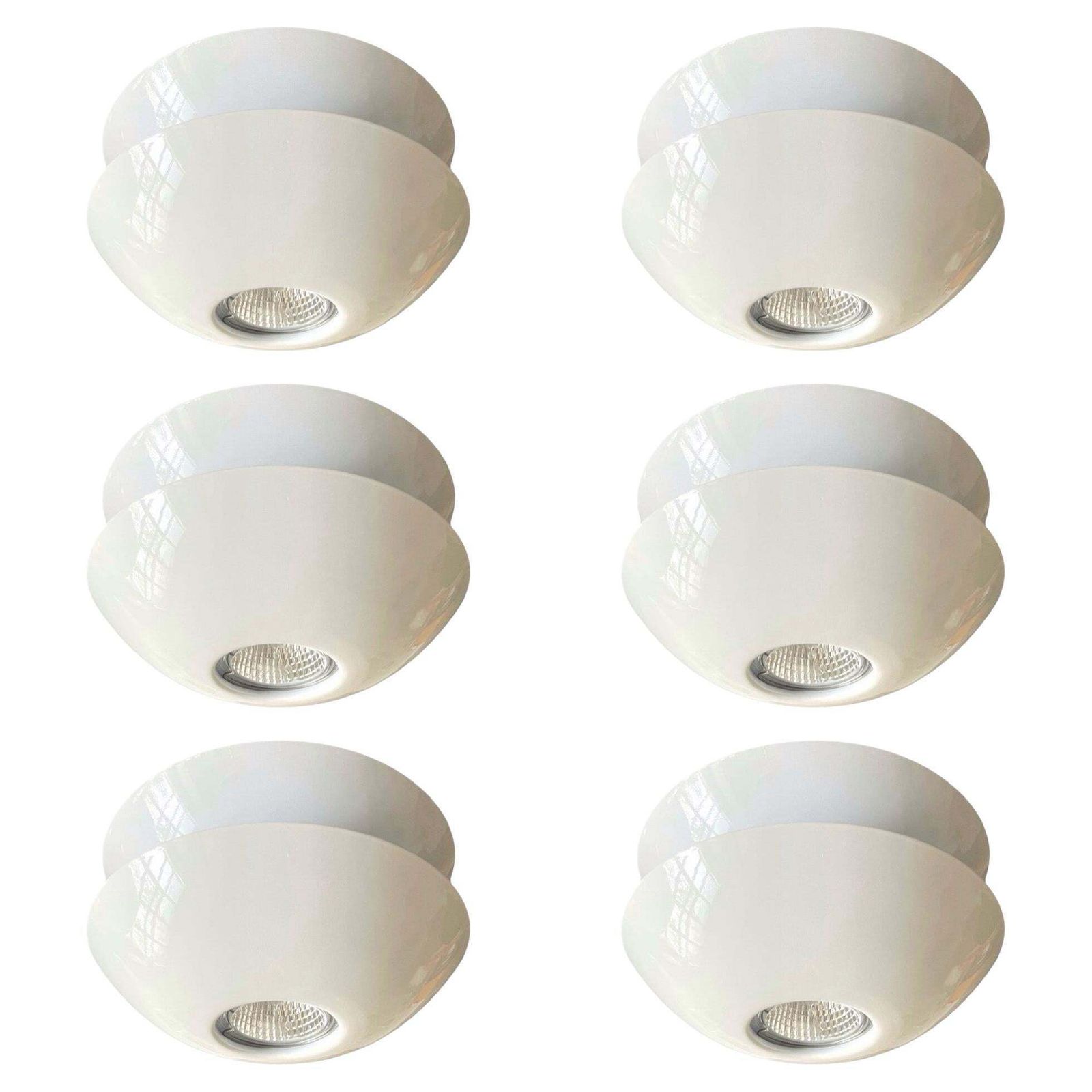 Postmodern White Metal Set Of Six Flush Mounts By Blauet, Barcelona, 1980s