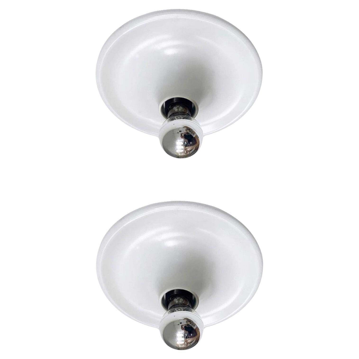 Postmodern Italian White Pair Of Flush Mounts By Targetti Sankey, 1980s