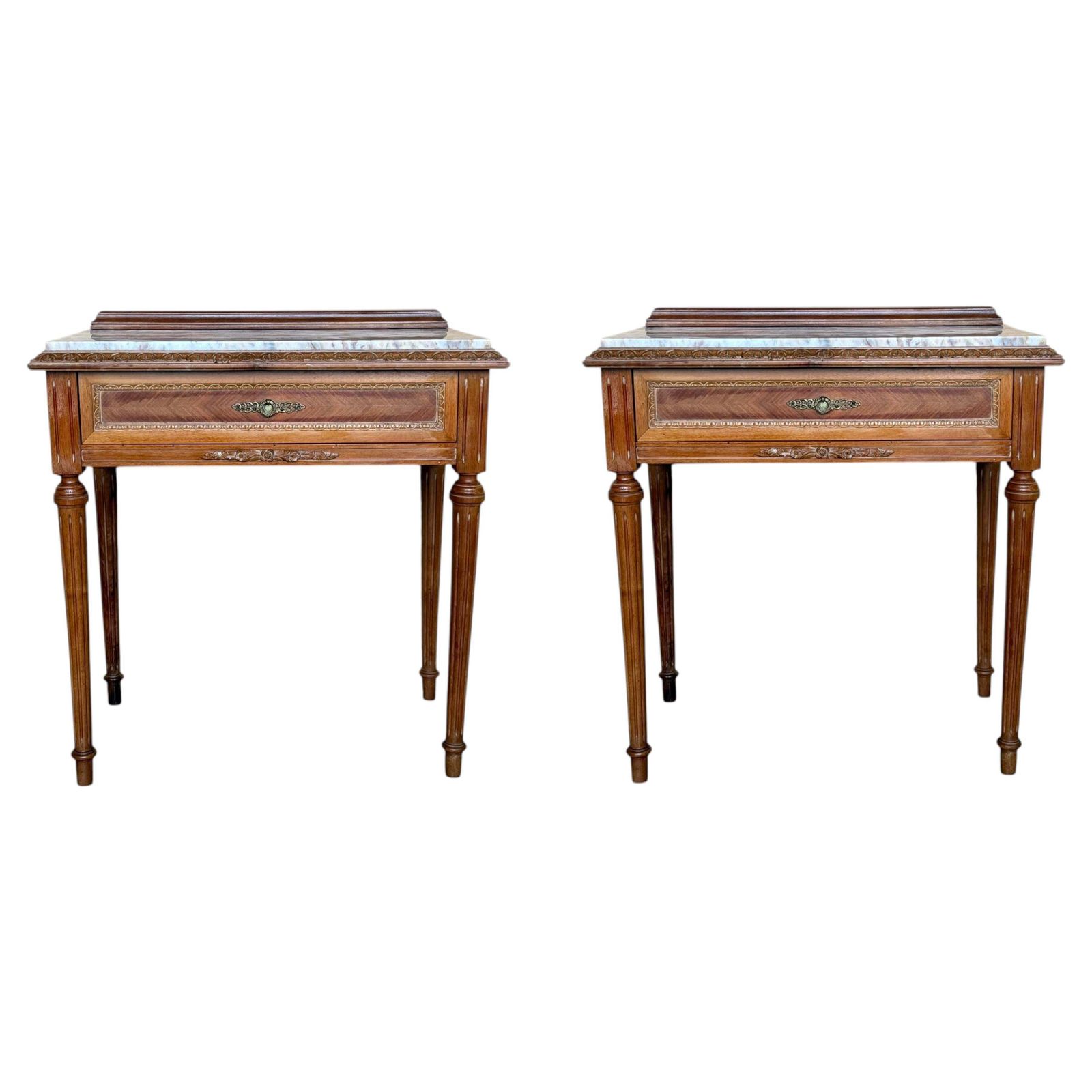 Early 20th Century French Carved Wood Nightstands, 1940s, Set Of 2