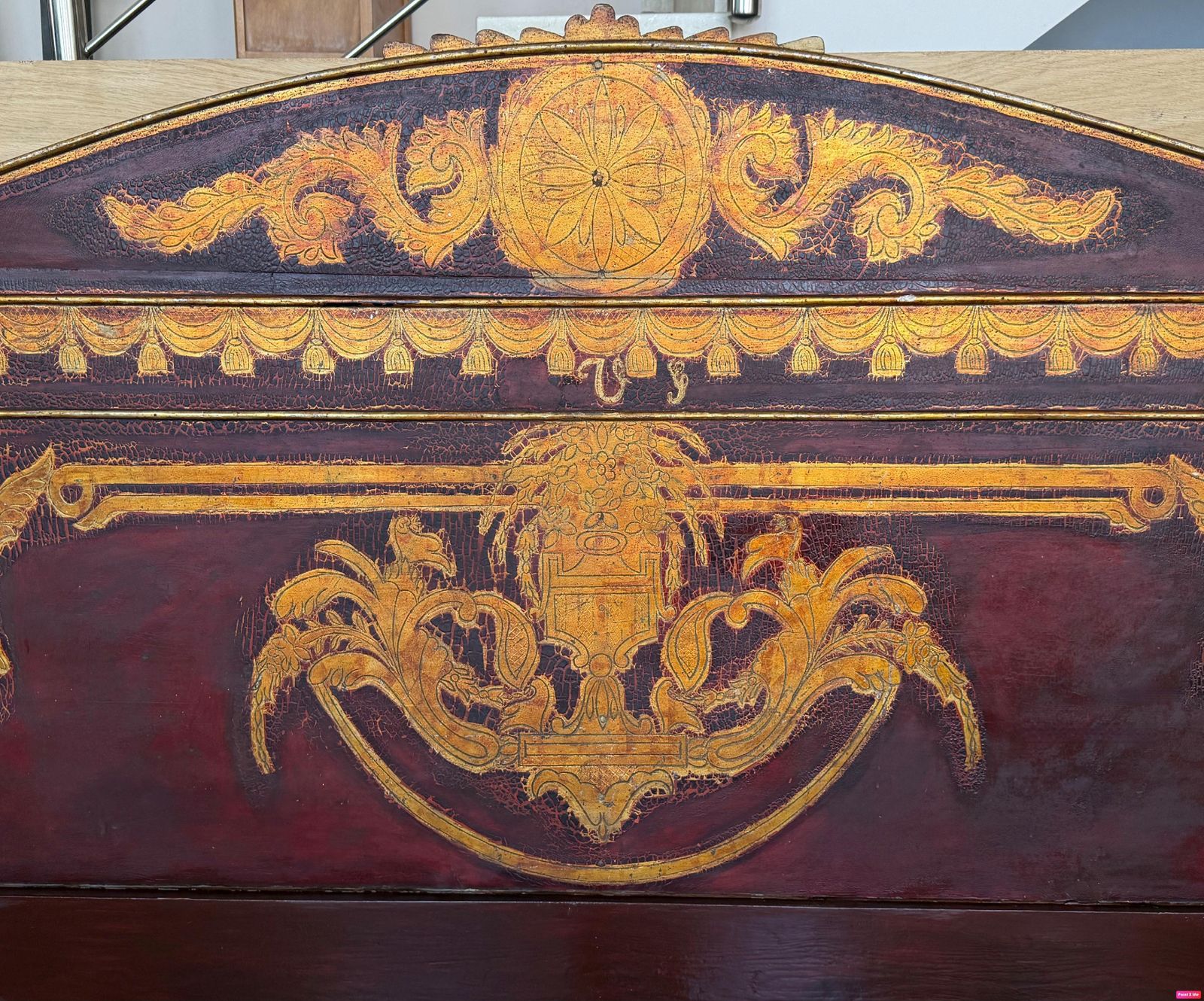 19th Century Italian Polychrome Queen Headboard In Garnet And Gold photo 2877.0