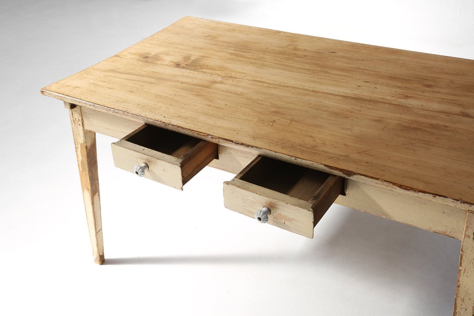 Furniture Painted Wood Farm Table With Tapered Legs, France, 1800s photo